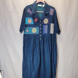 Cabernet 100% Cotton Blue Embellished Midi Sundress with Notched Collar